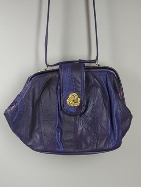 Vintage patchwork Women's Purple Leather Shoulder Bag with Gold Accent